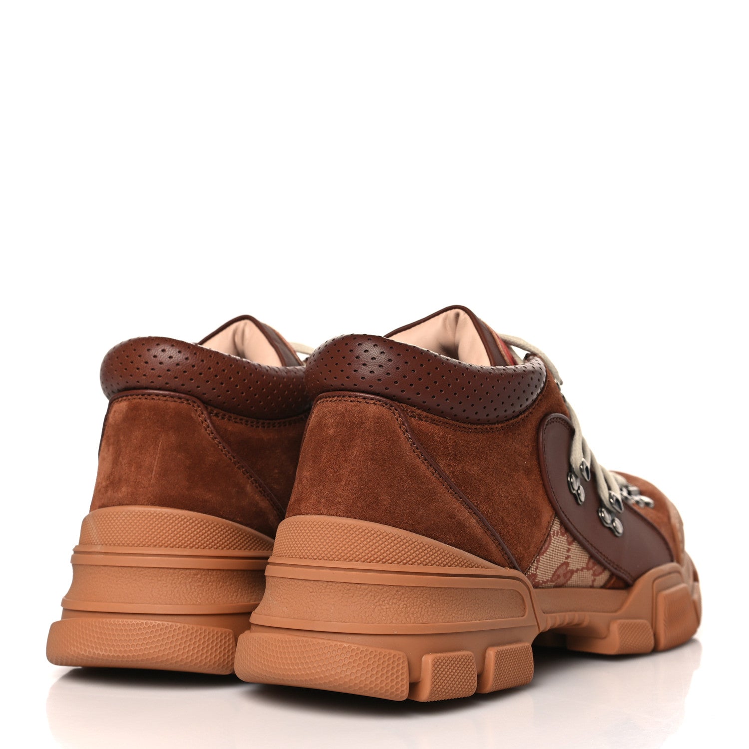 Gucci X SEGA Suede Calfskin GG Monogram Mens Flashtrek Sneakers 9.5 New Cuir Beige Ruggine 4 of 8