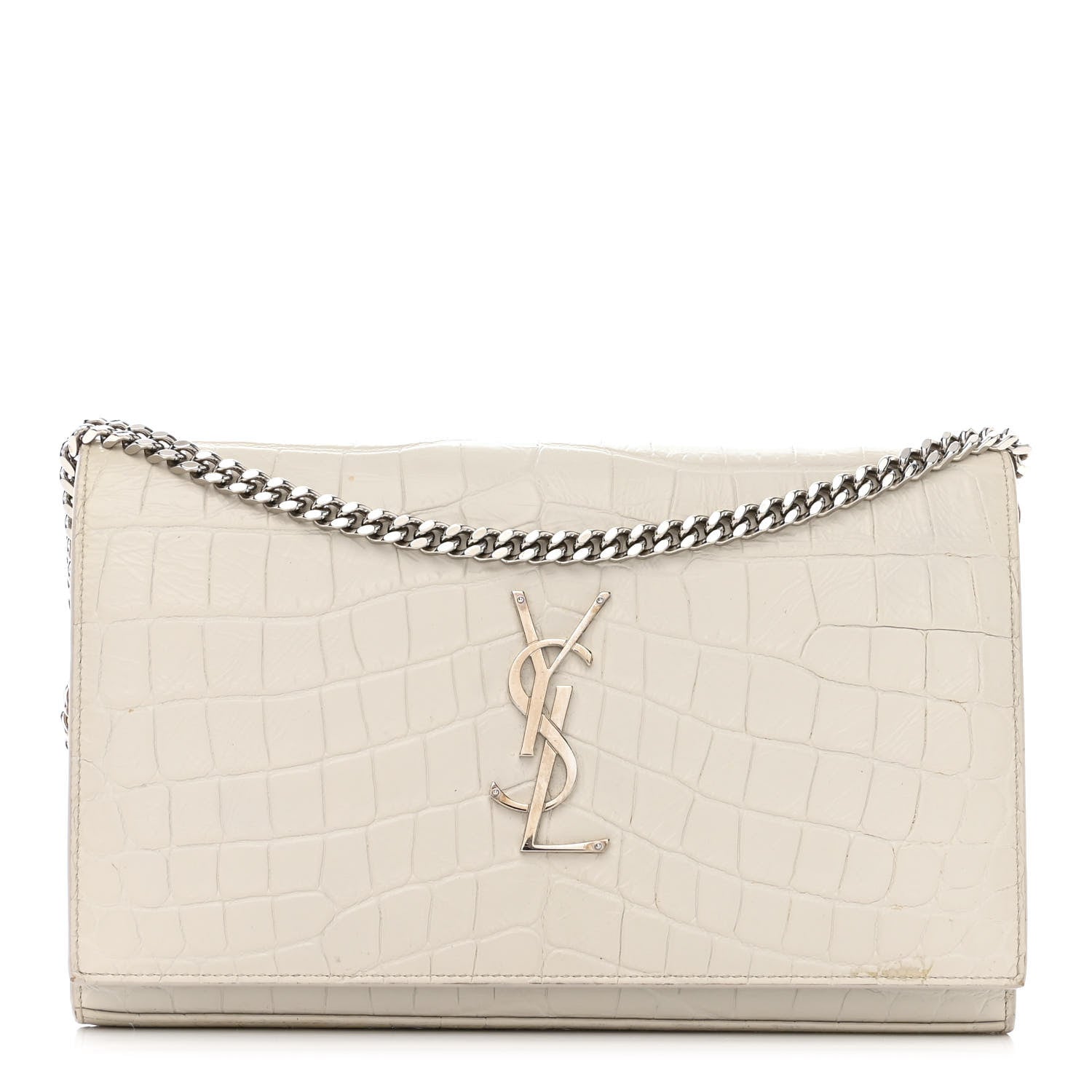 Saint Laurent Calfskin Crocodile Embossed Monogram Chain Wallet Blanc Vintage 1 of 12