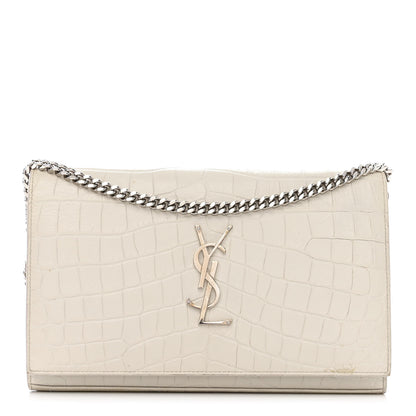 Saint Laurent Calfskin Crocodile Embossed Monogram Chain Wallet Blanc Vintage 1 of 12