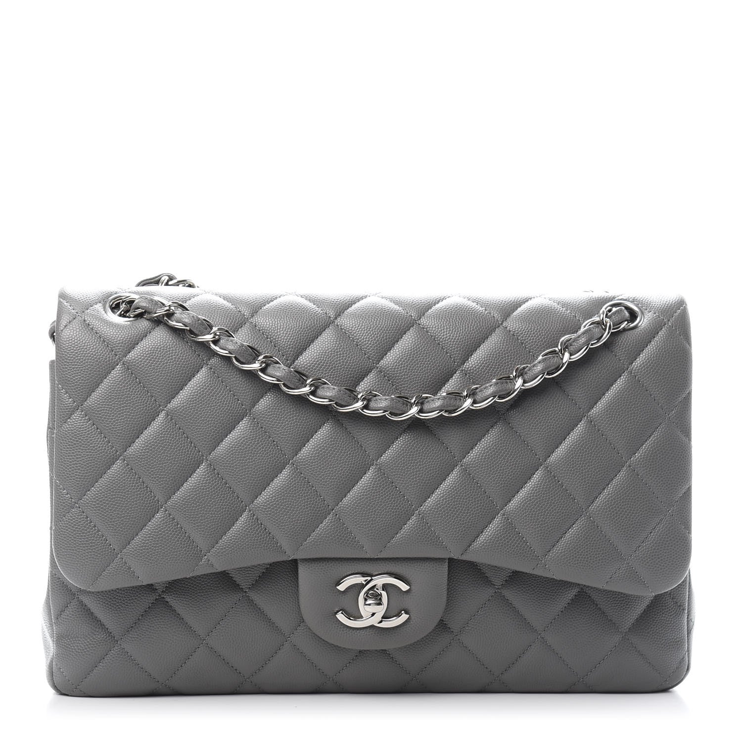 Chanel Caviar Quilted Jumbo Double Flap Grey 1 of 10