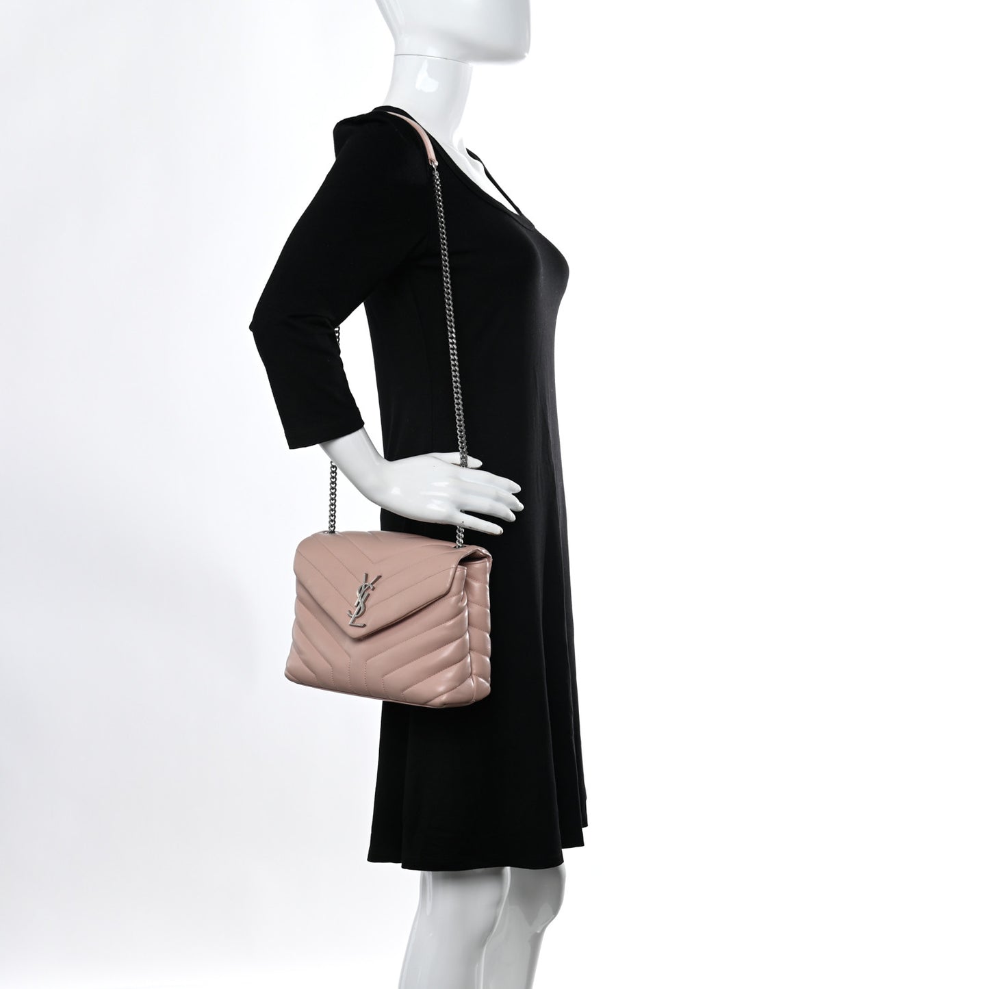 Calfskin Y Quilted Monogram Small Loulou Chain Satchel Pale Blush