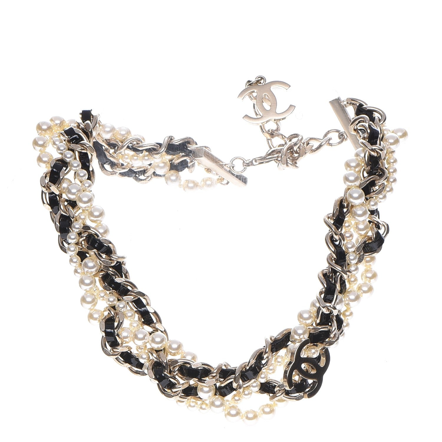 Chanel Pearl CC Chain Choker Necklace Black Gold 3 of 6