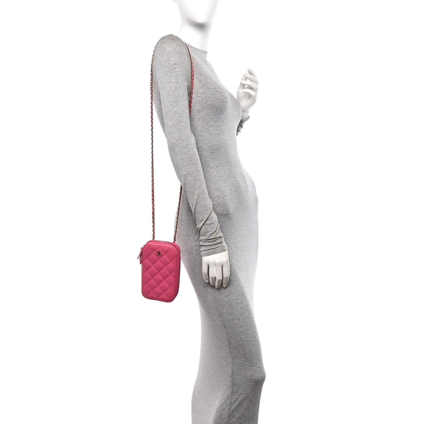 Caviar Quilted Phone Holder Wallet On Chain WOC Pink