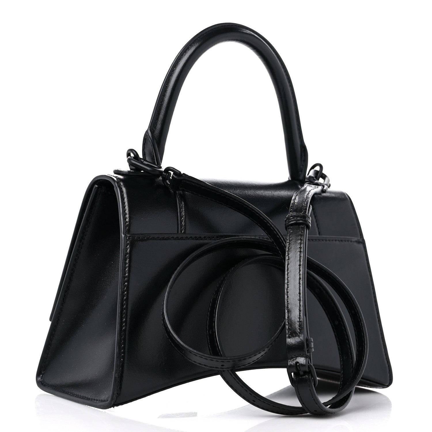 Balenciaga Shiny Box Calfskin Monochrome Small Hourglass Top Handle Bag Black 3 of 11