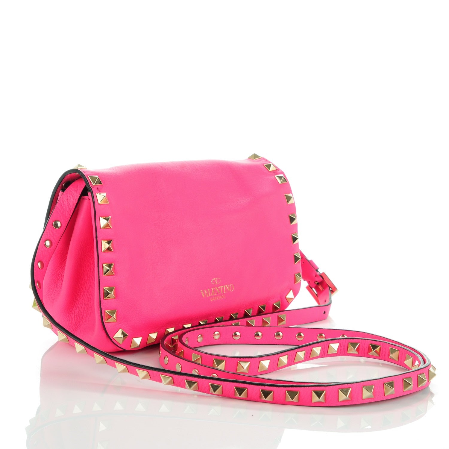 Valentino Garavani Vitello Mini Rockstud Flap Saddle Crossbody Bag Fuxia Fluo 3 of 7