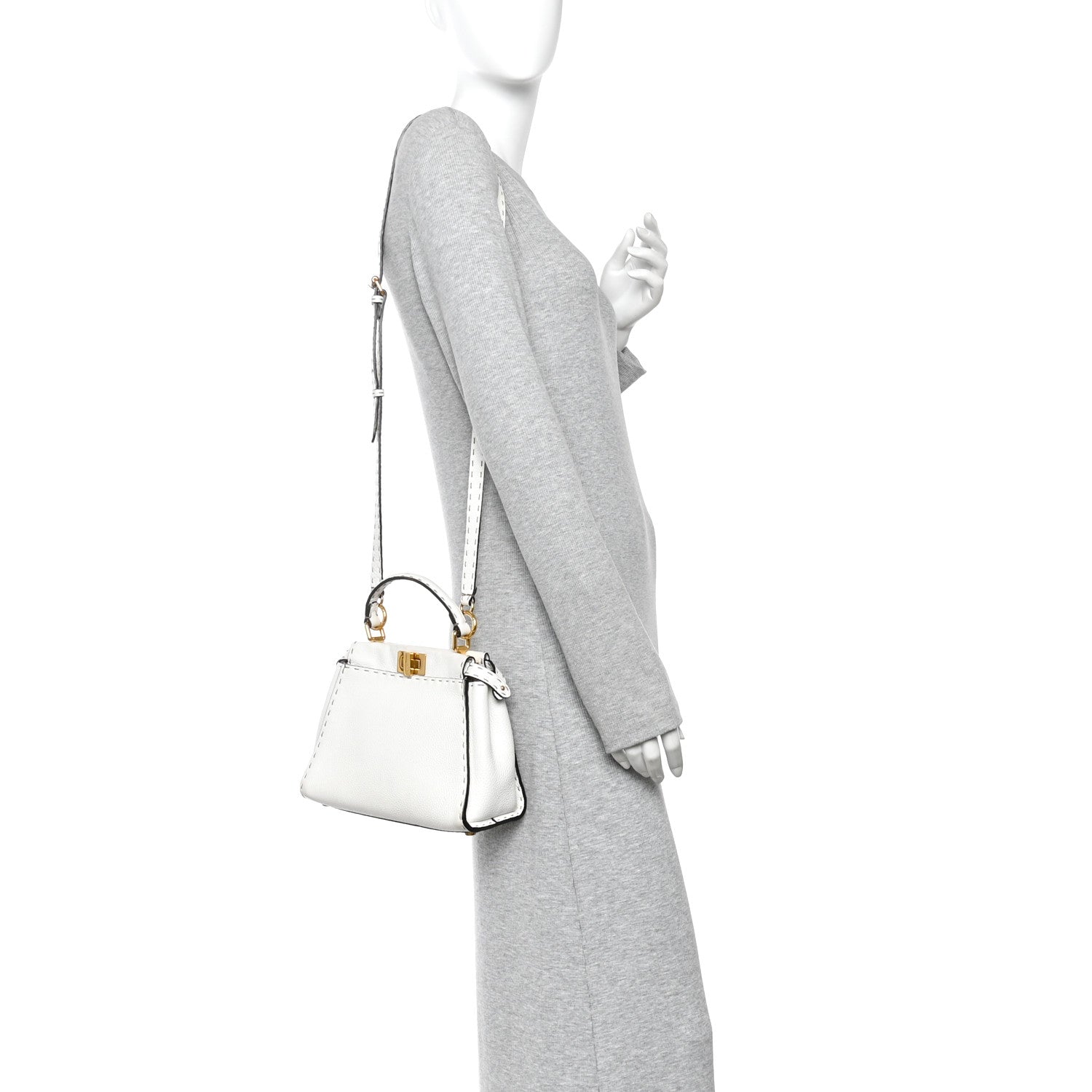 Fendi Cuoio Romano Selleria Mini Peekaboo Iconic Satchel White 2 of 14