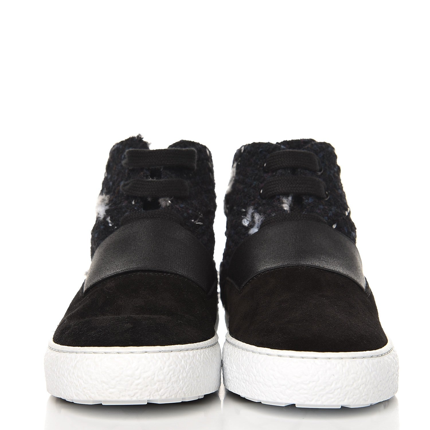 Chanel Suede Tweed High Top Sneakers 37 Black Navy 3 of 8
