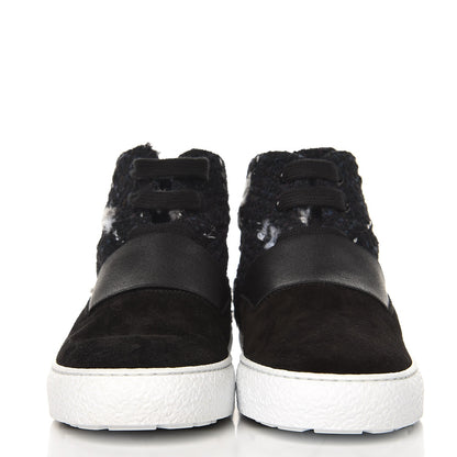 Chanel Suede Tweed High Top Sneakers 37 Black Navy 3 of 8