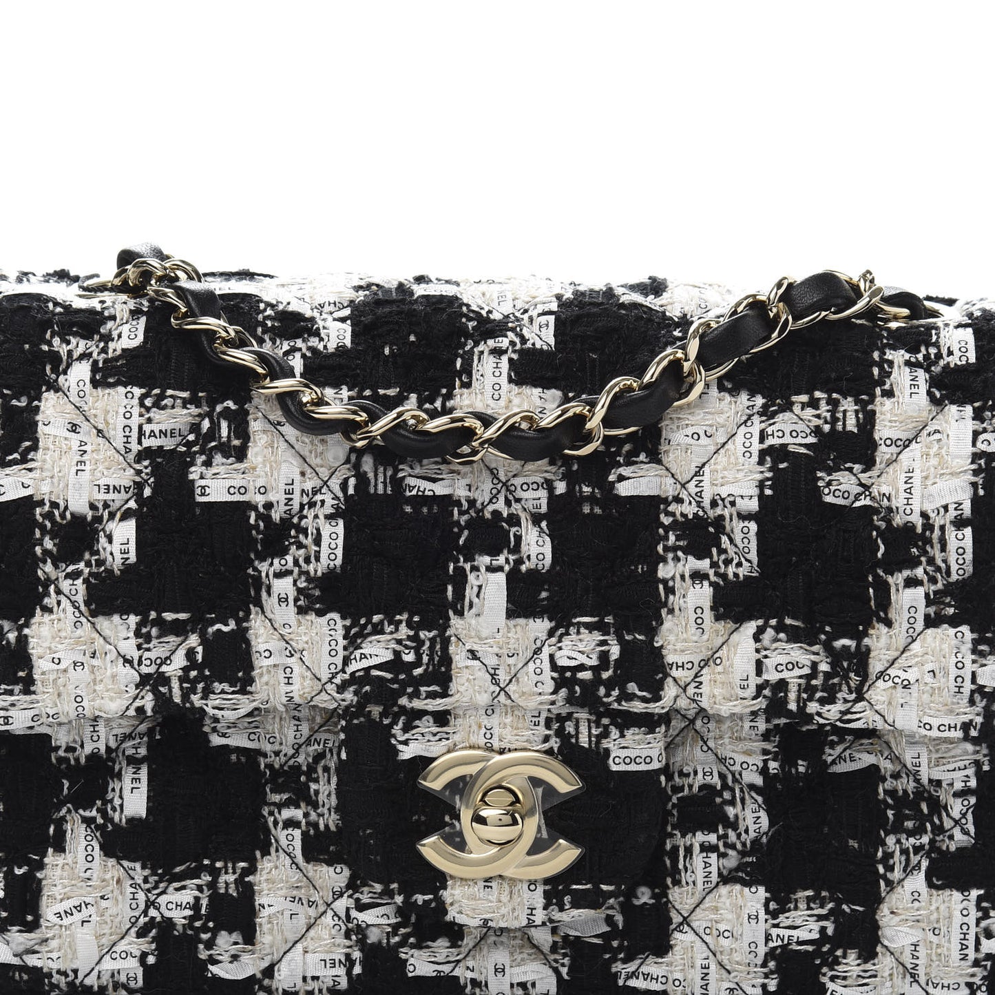 Tweed Quilted Mini Rectangular Flap Black Ecru White