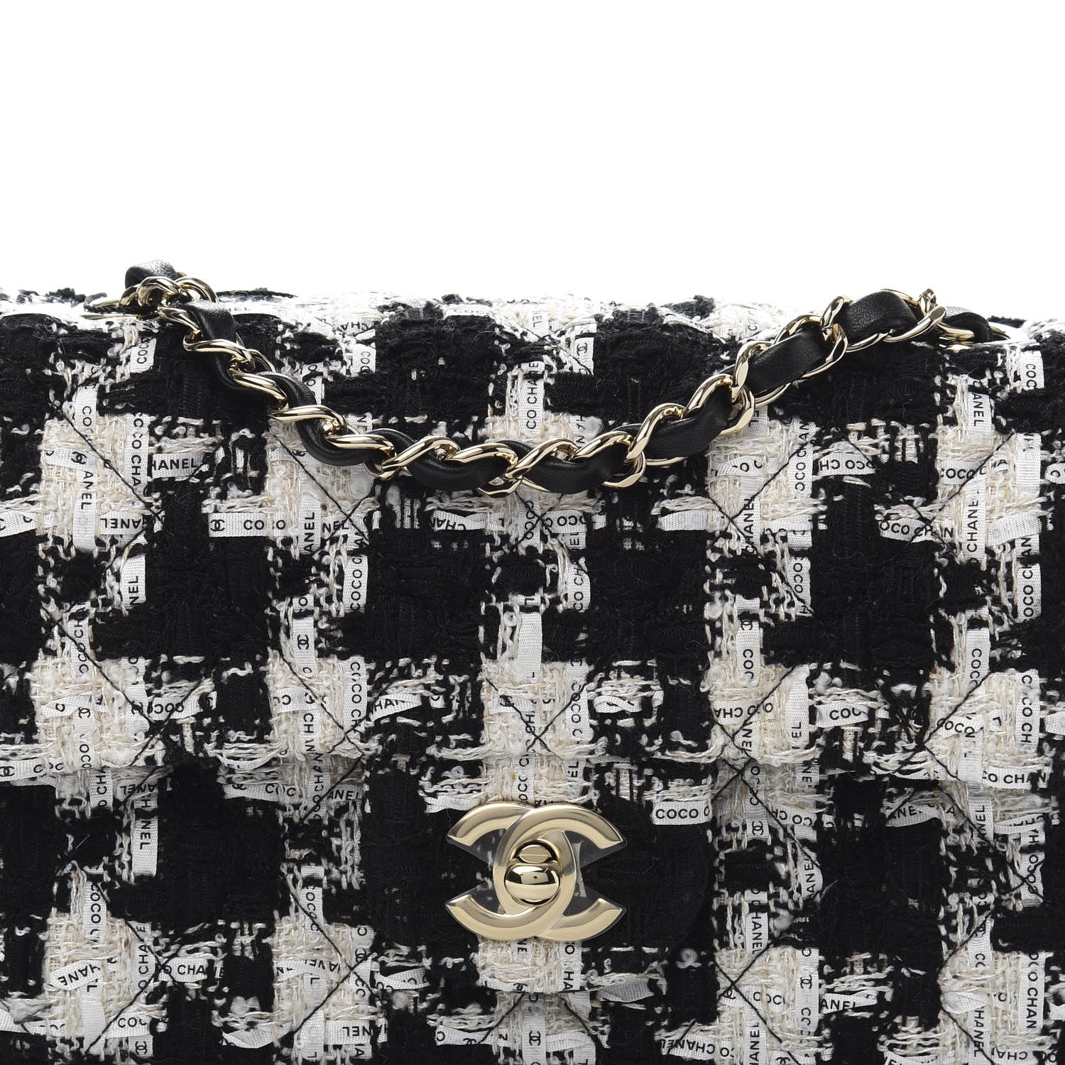 Chanel Tweed Quilted Mini Rectangular Flap Black Ecru White 9 of 10