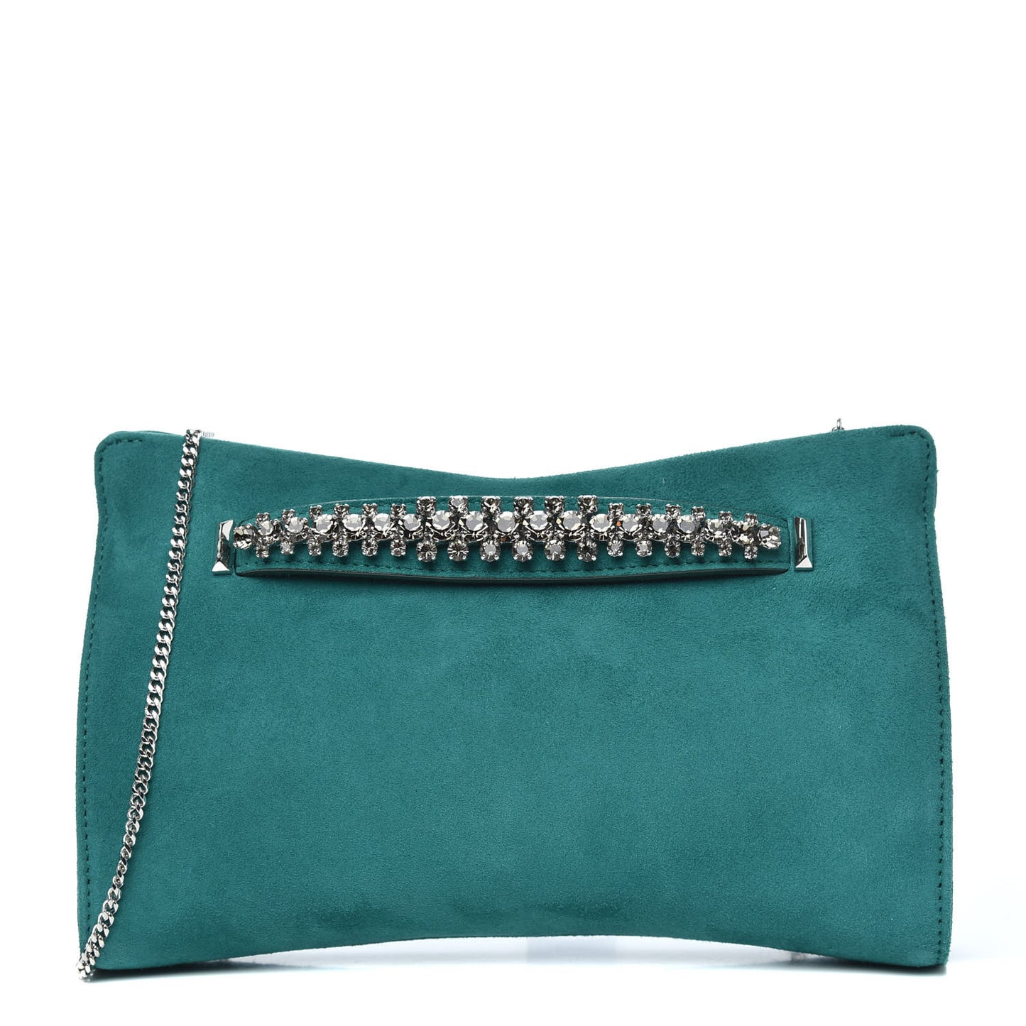 Suede Crystal Embellished Venus Clutch Emerald