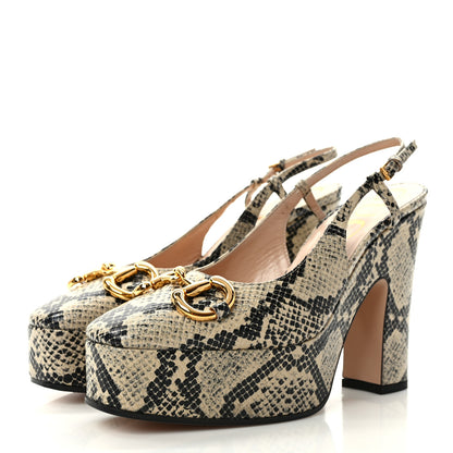 Gucci Calfskin Snakeskin Print Horsebit Platform 35/120mm Slingback Pumps 37.5 Beige Avana 3 of 8