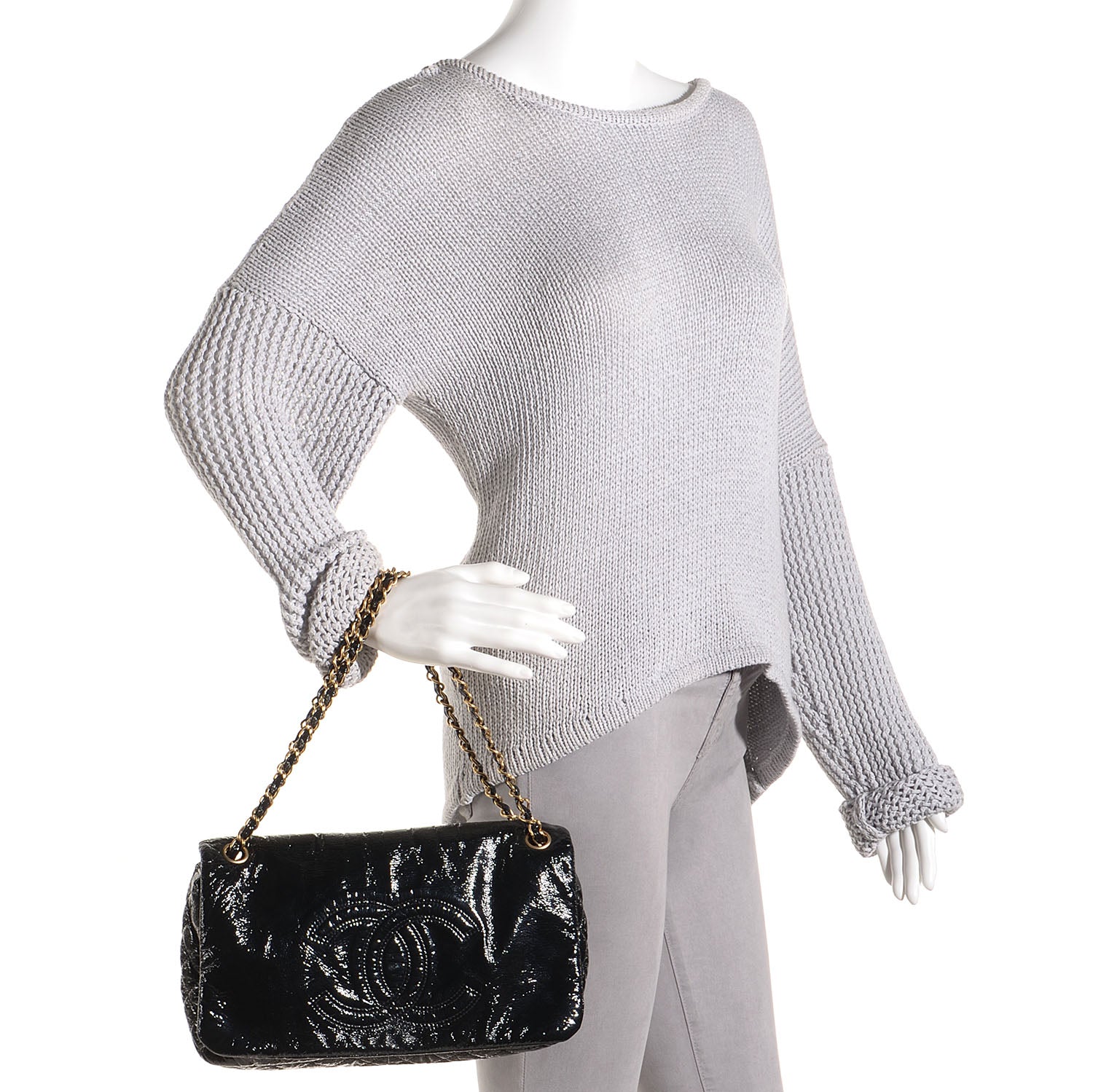 Chanel Vinyl Rock and Chain Medium Flap Black 2 of 7