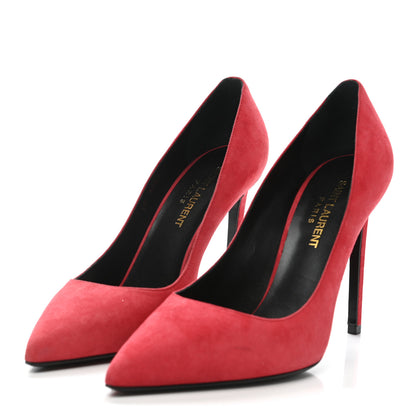 Saint Laurent Kid Scamosciato Classic Paris 105 Skinny Pumps 37 New Red 3 of 9
