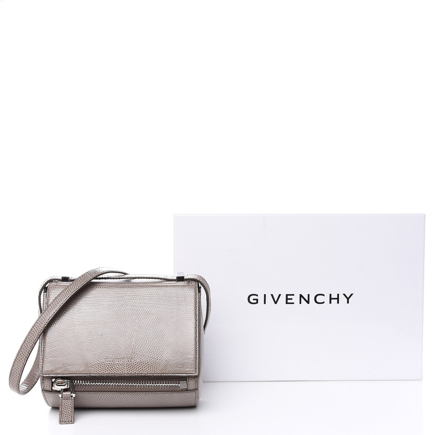 Calfskin Lizard Embossed Mini Pandora Box Crossbody Bag Mastic