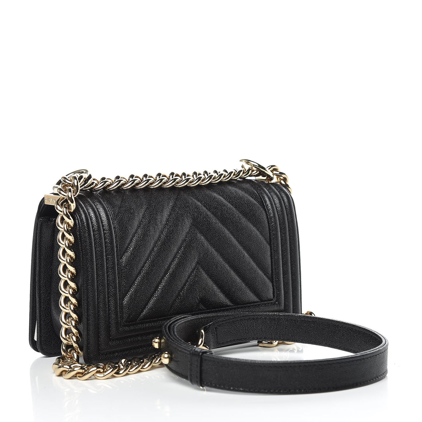 Caviar Chevron Quilted Small Boy Flap Black
