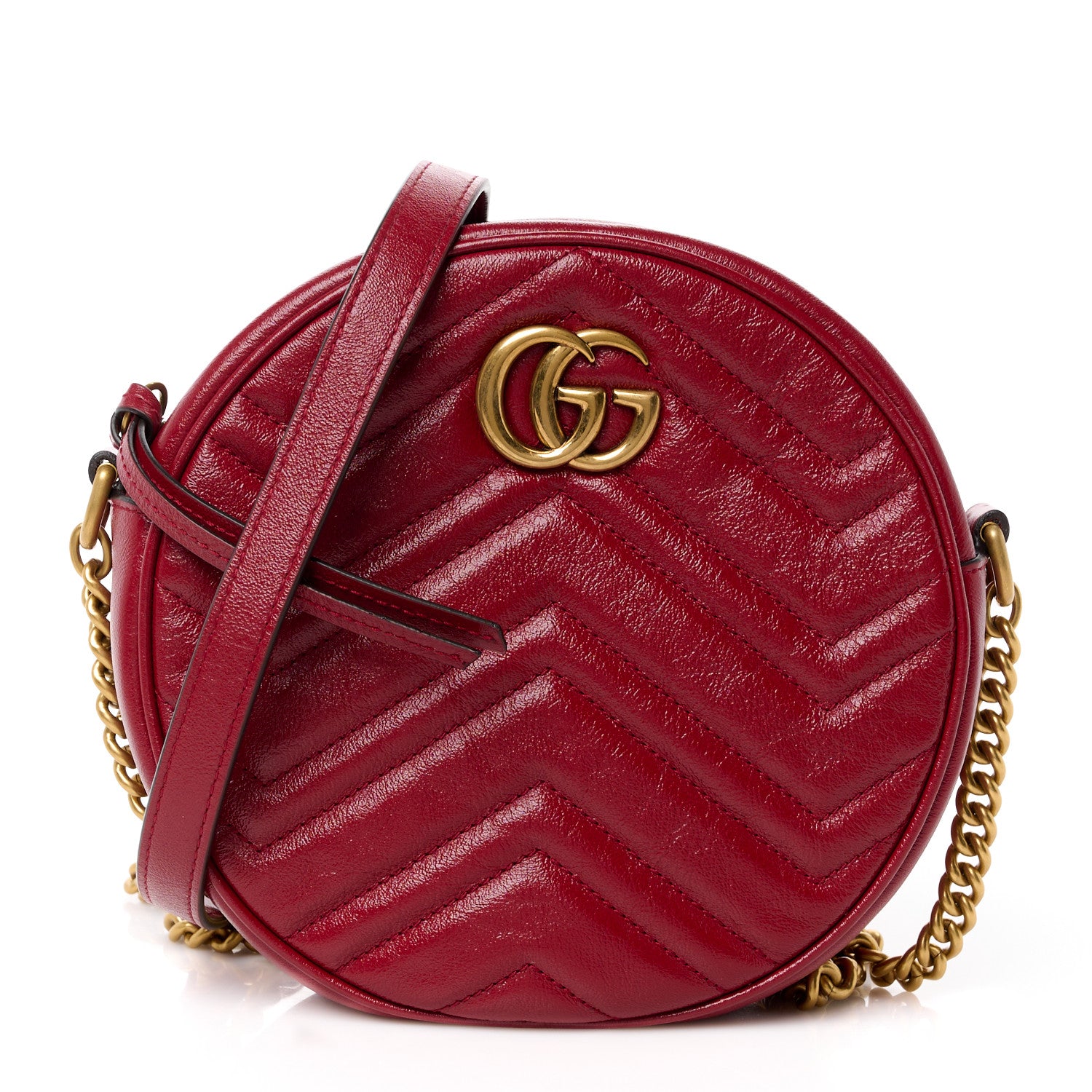 Gucci Glazed Calfskin Matelasse Heart Mini GG Marmont Round Shoulder Bag Romantic Cerise 1 of 11
