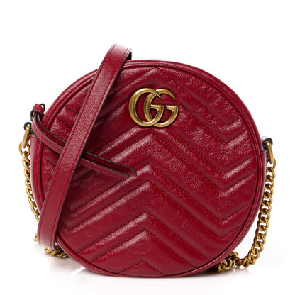 Gucci Glazed Calfskin Matelasse Heart Mini GG Marmont Round Shoulder Bag Romantic Cerise 1 of 11