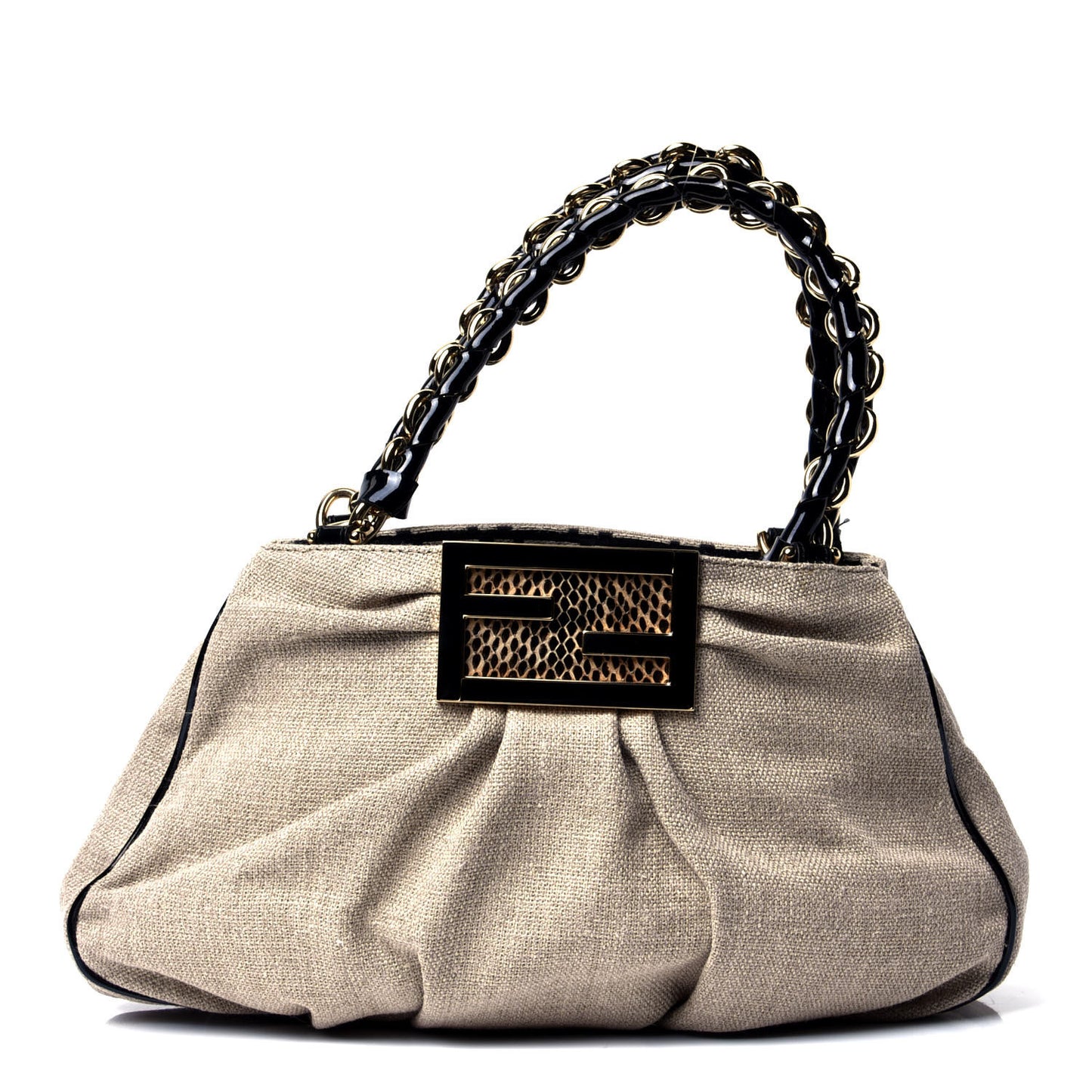 Linen Snakeskin Small Mia Tote Beige