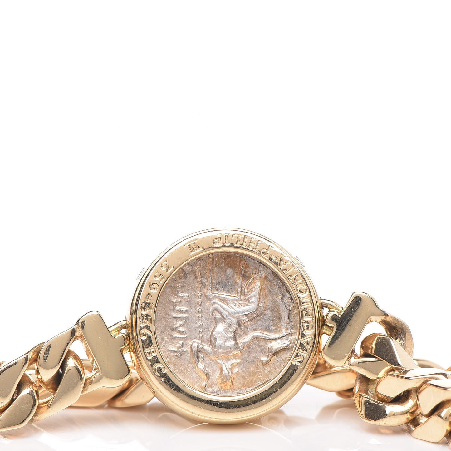 18K Yellow Gold Silver 20mm Monete Ancient Coin Bracelet