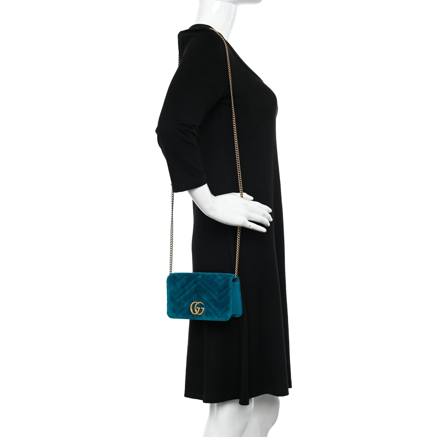 Velvet Matelasse GG Marmont Mini Bag Pavone Cyan