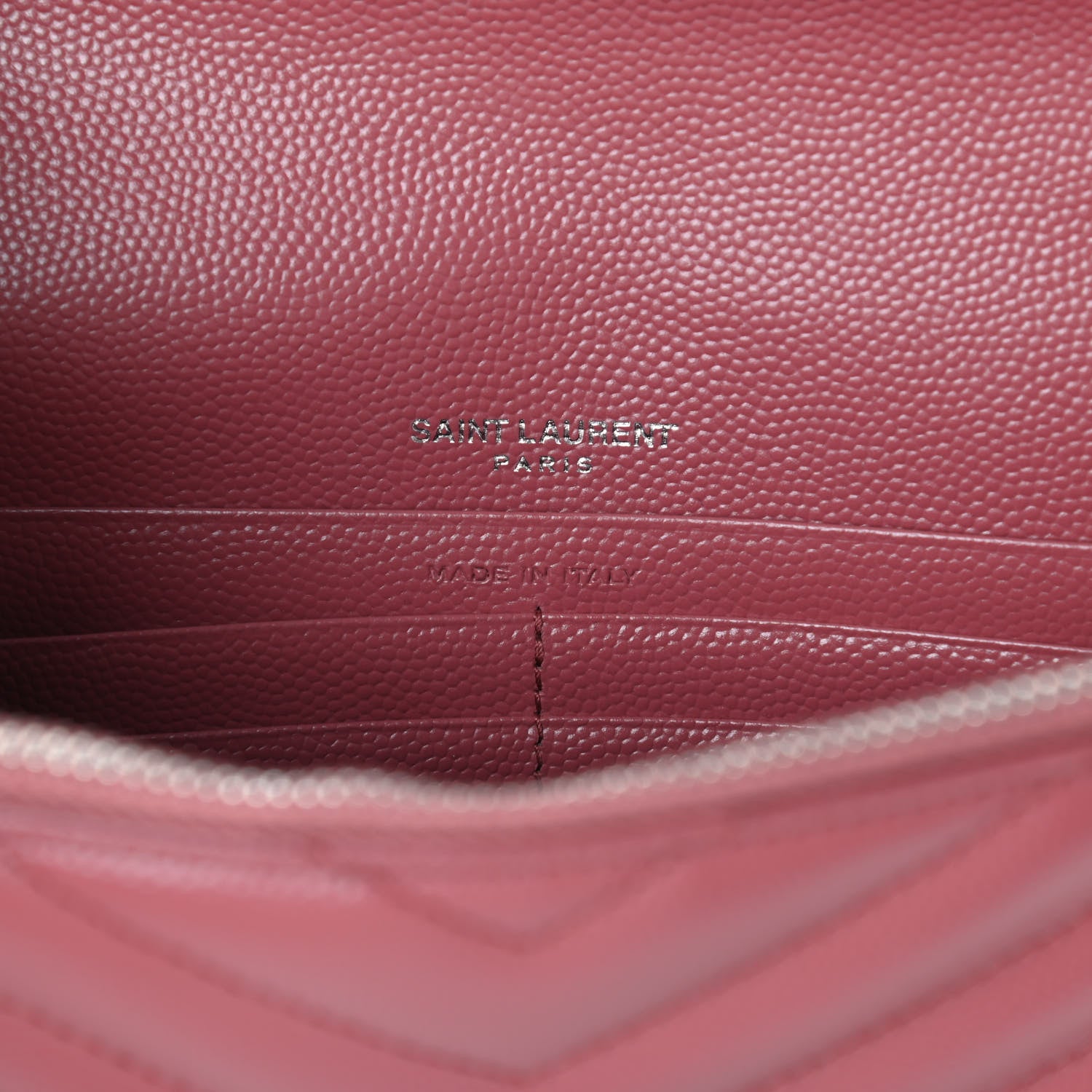 Saint Laurent Grain De Poudre Matelasse Chevron Monogram Envelope Chain Wallet Mystic Rose 6 of 9