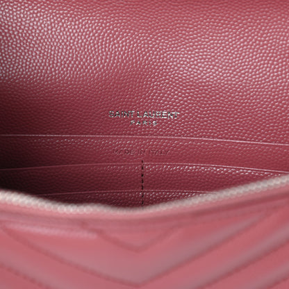 Saint Laurent Grain De Poudre Matelasse Chevron Monogram Envelope Chain Wallet Mystic Rose 6 of 9