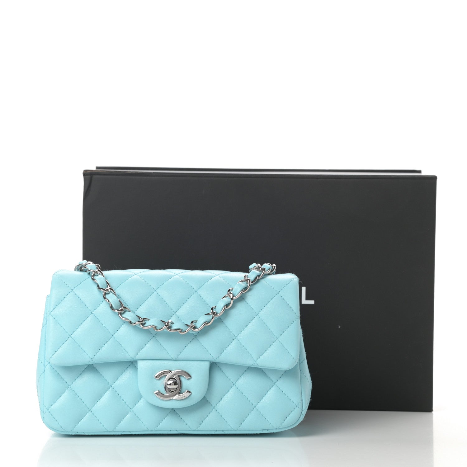 Chanel Lambskin Quilted Mini Rectangular Flap Neon Blue 12 of 12