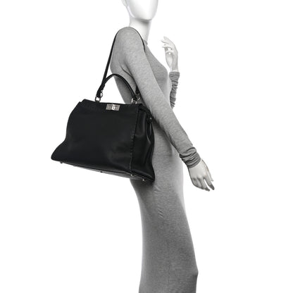 Fendi Cuoio Romano Selleria Bi-Color Large Peekaboo Iconic Satchel Black Mou 2 of 11