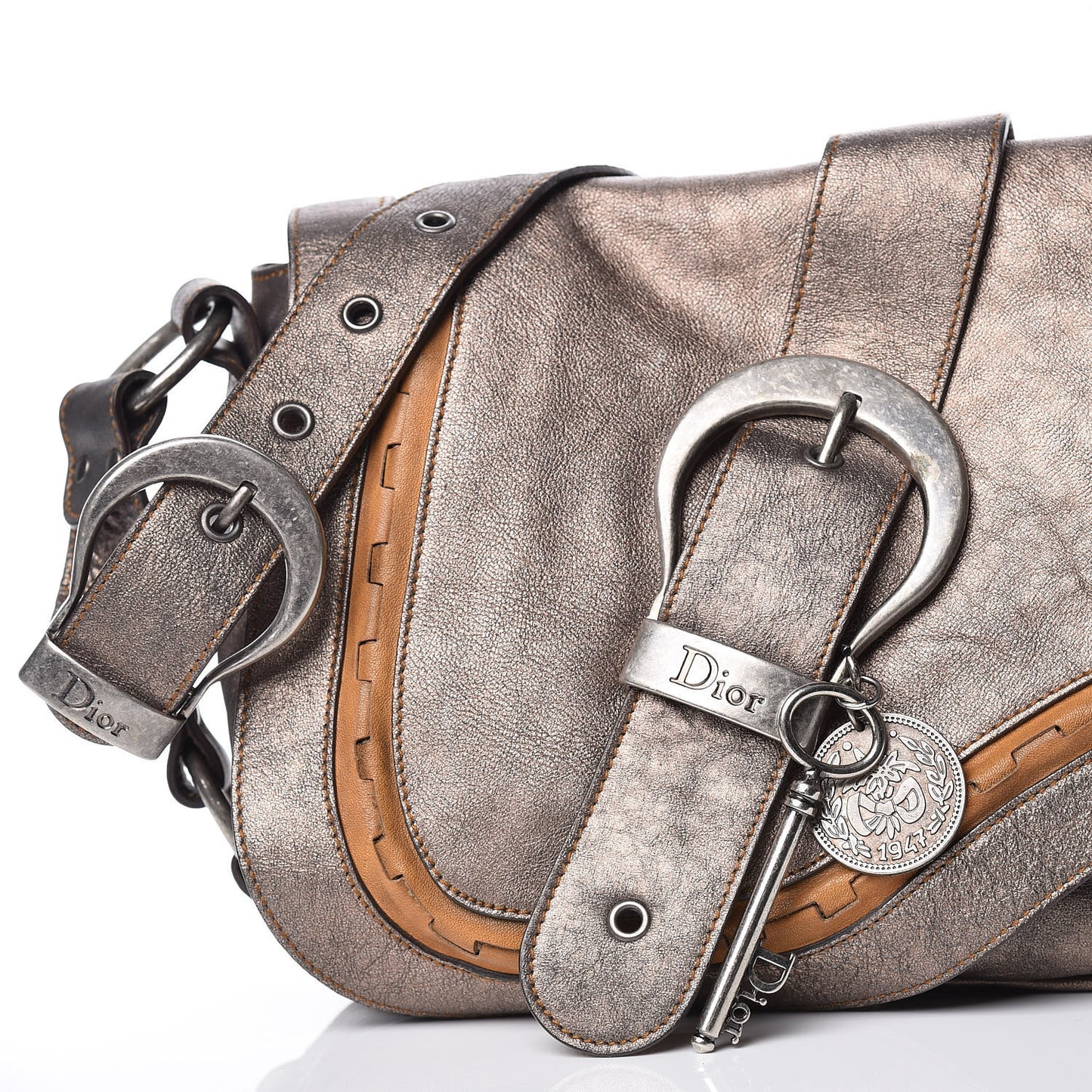 Metallic Calfskin Medium Gaucho Double Saddle Bag Bronze