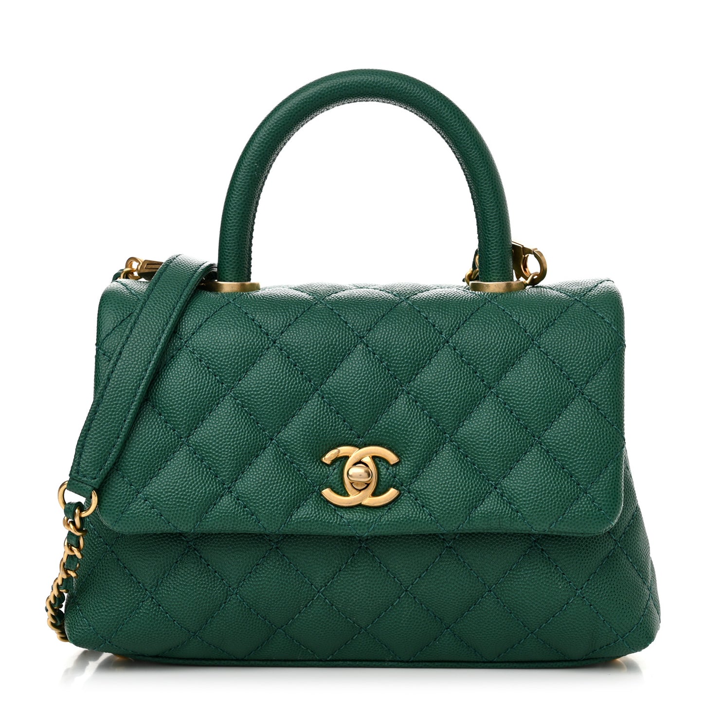 Caviar Quilted Mini Coco Handle Flap Green