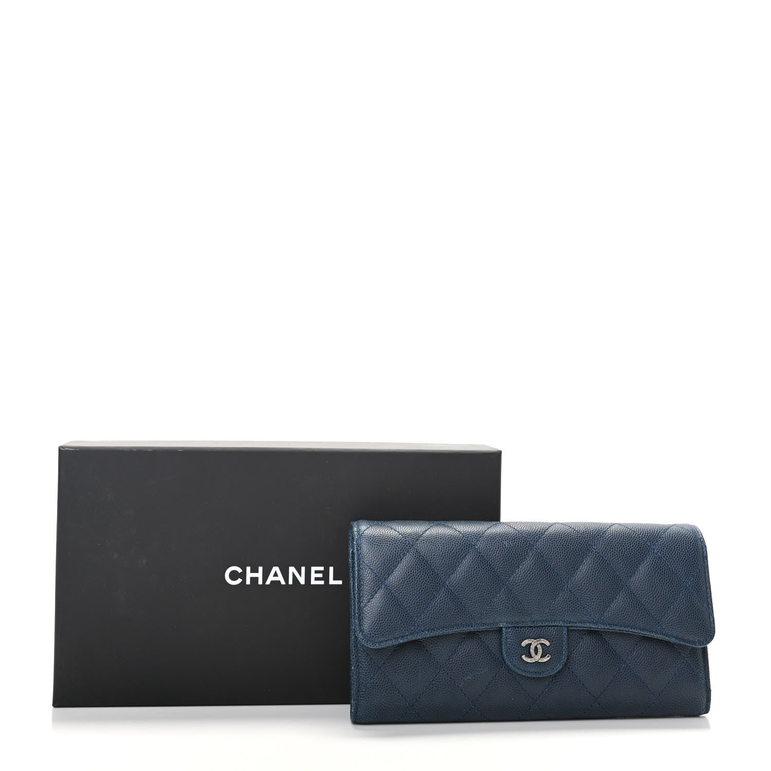 Chanel Caviar Quilted Large Gusset Flap Wallet Navy 8 of 8
