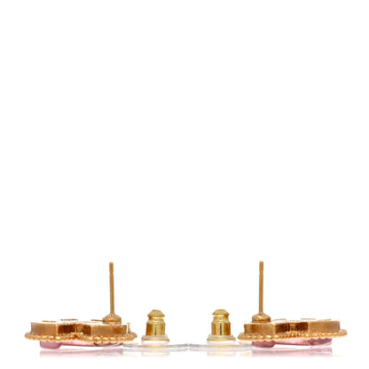 Chanel Metal Resin Rope CC Earrings Gold Pink 3 of 5