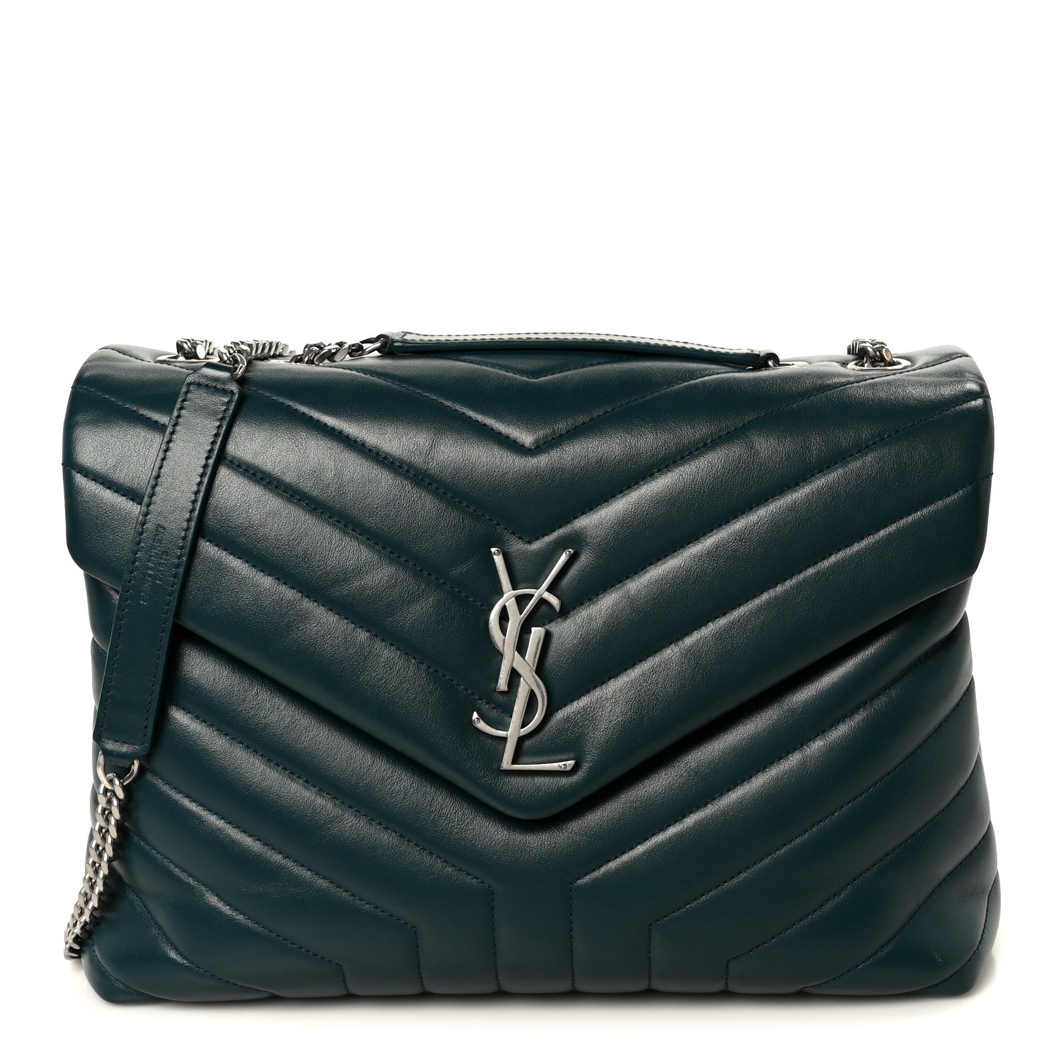 Saint Laurent Calfskin Y Quilted Monogram Medium Loulou Chain Satchel Dark Turquoise 1 of 11