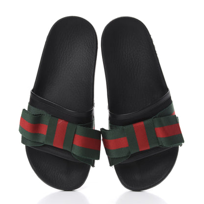 Gucci Satin Web Bow Slide Sandals 37 Black 5 of 9