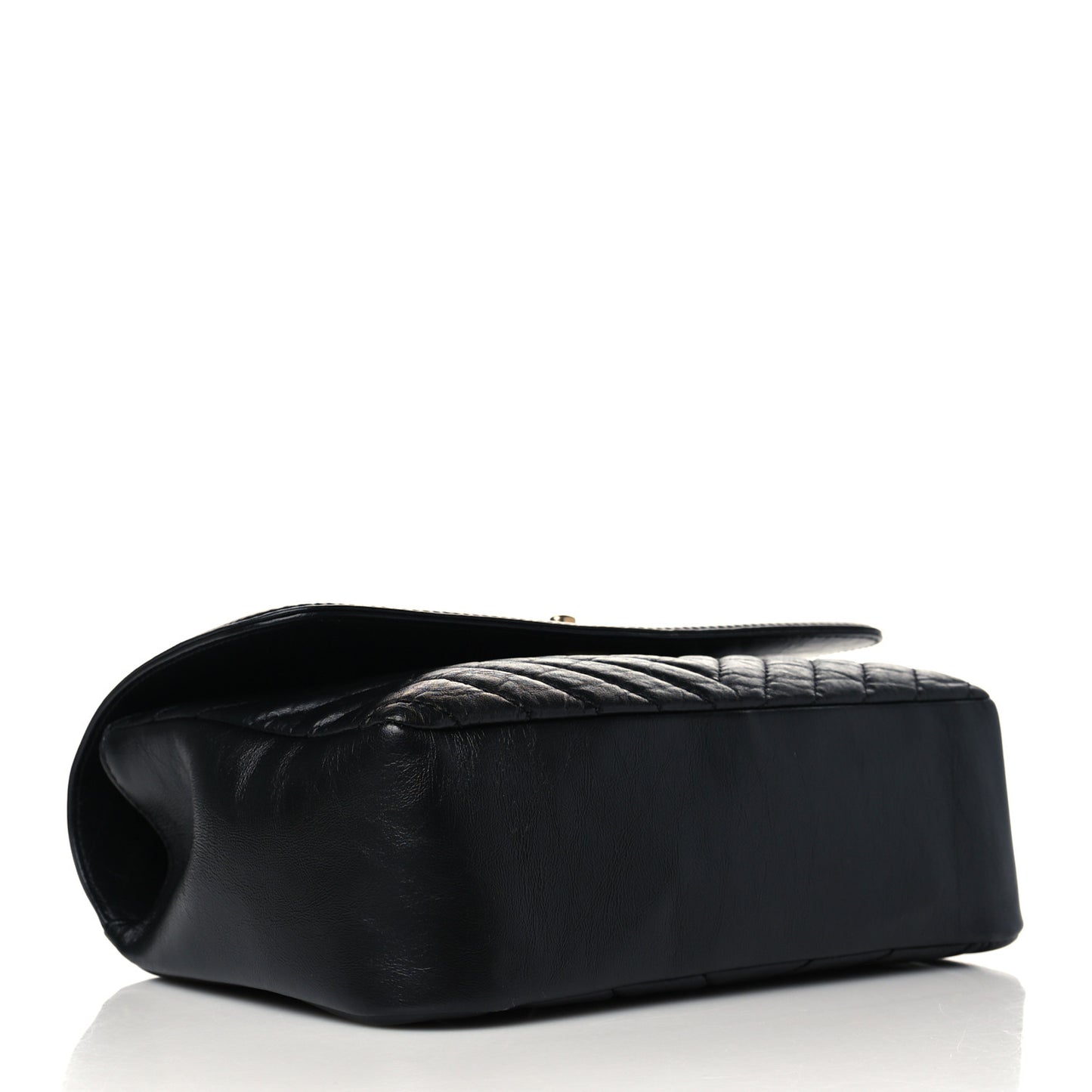 Calfskin Chevron Quilted Top Handle Flap Black