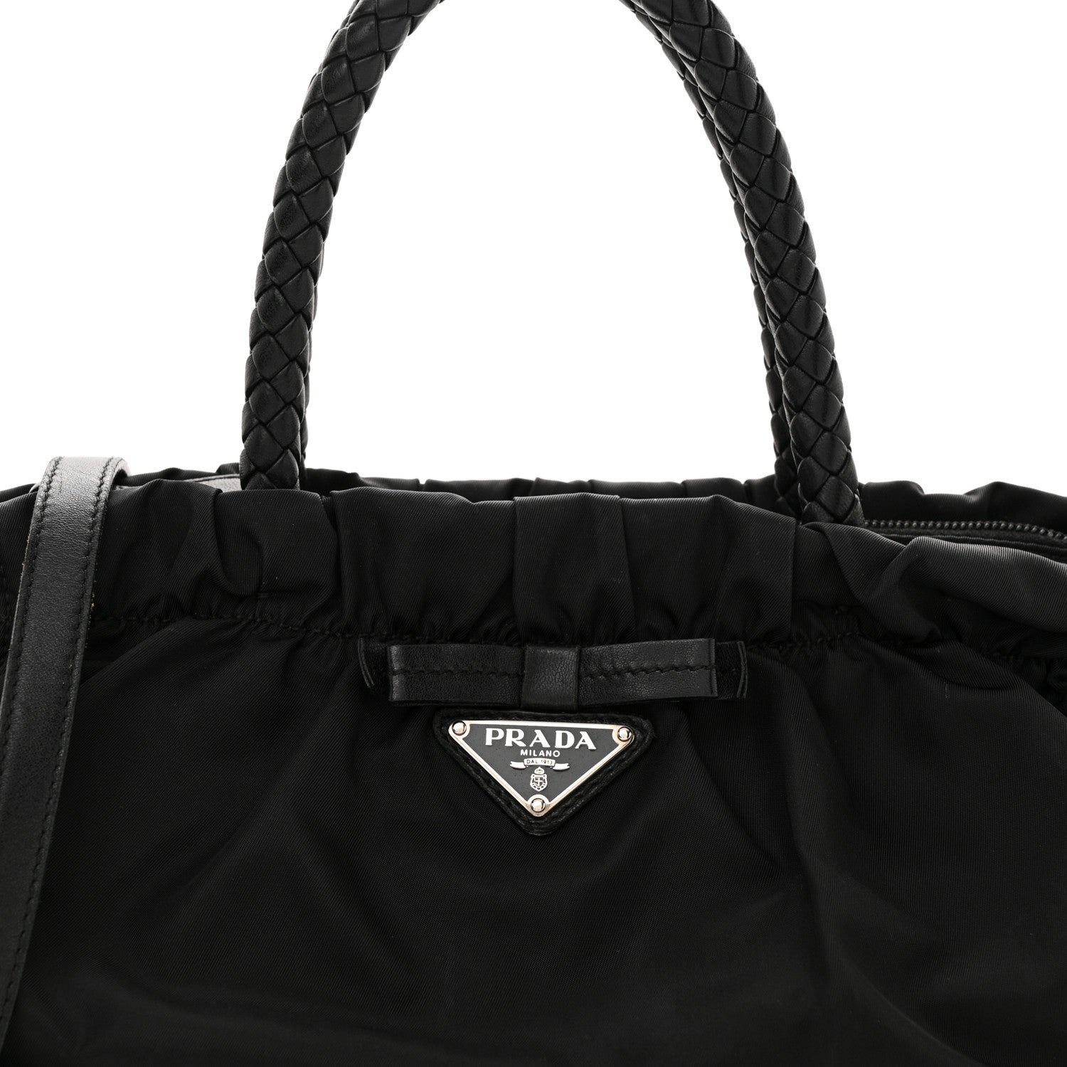 Prada Tessuto Nylon Bow Shoulder Bag Black 7 of 9