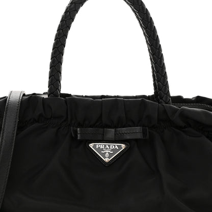 Prada Tessuto Nylon Bow Shoulder Bag Black 7 of 9