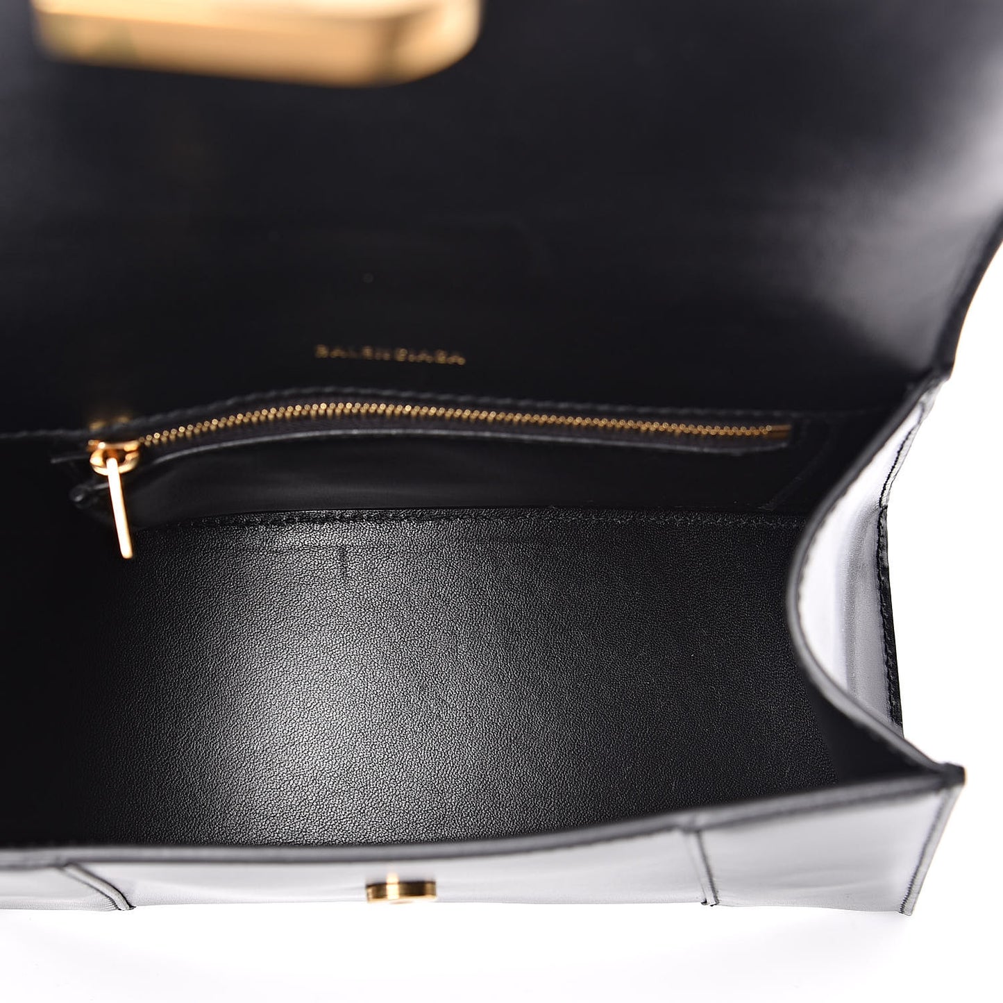 Shiny Box Calfskin Small Hourglass Top Handle Bag Black