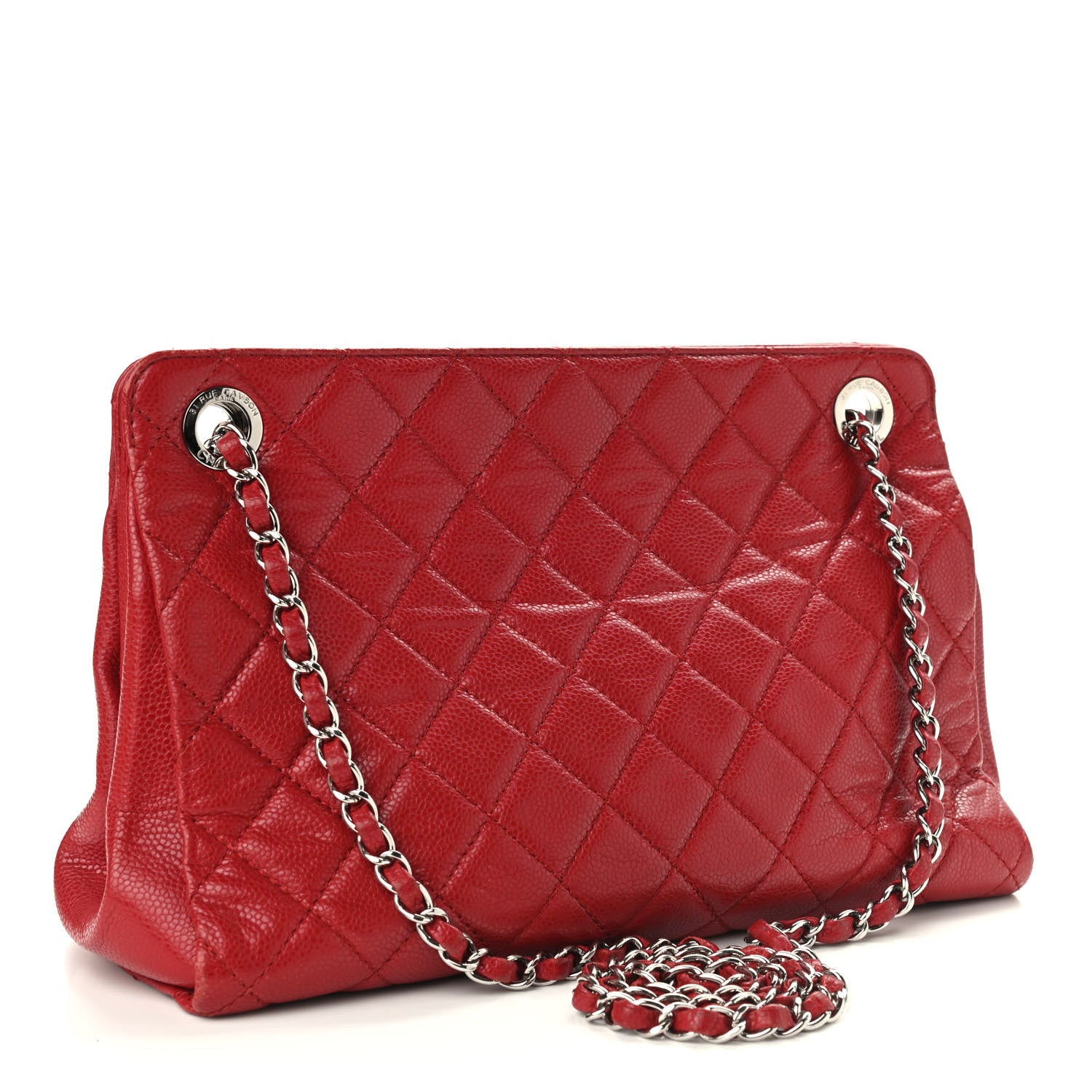 Chanel Caviar Quilted Timeless CC Shopping Tote Red 3 of 12