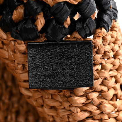 Gucci Raffia Effect Medium GG Marmont Shoulder Tote Bag Natural Black 6 of 10