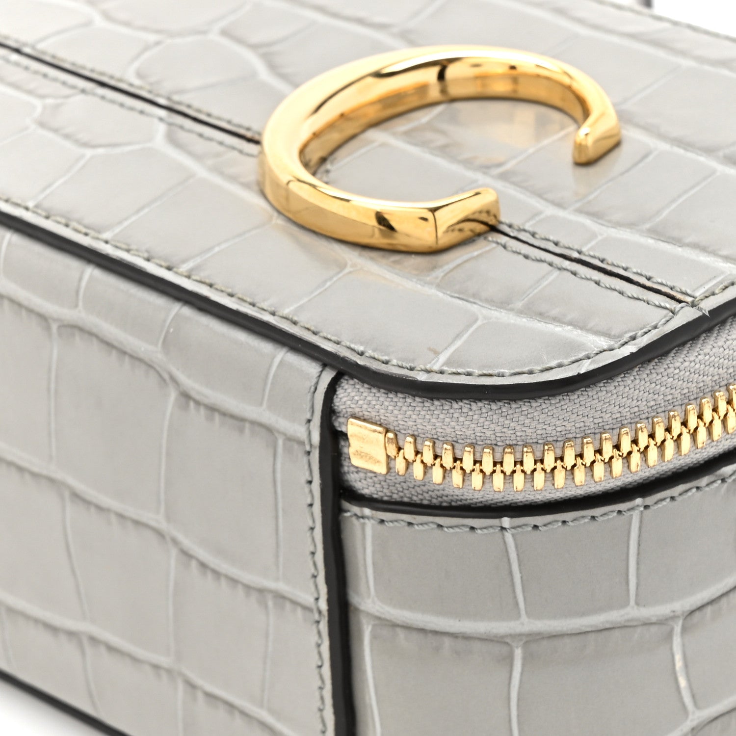 Chloe Calfskin Crocodile Embossed Mini C Vanity Bag Stormy Grey 13 of 14