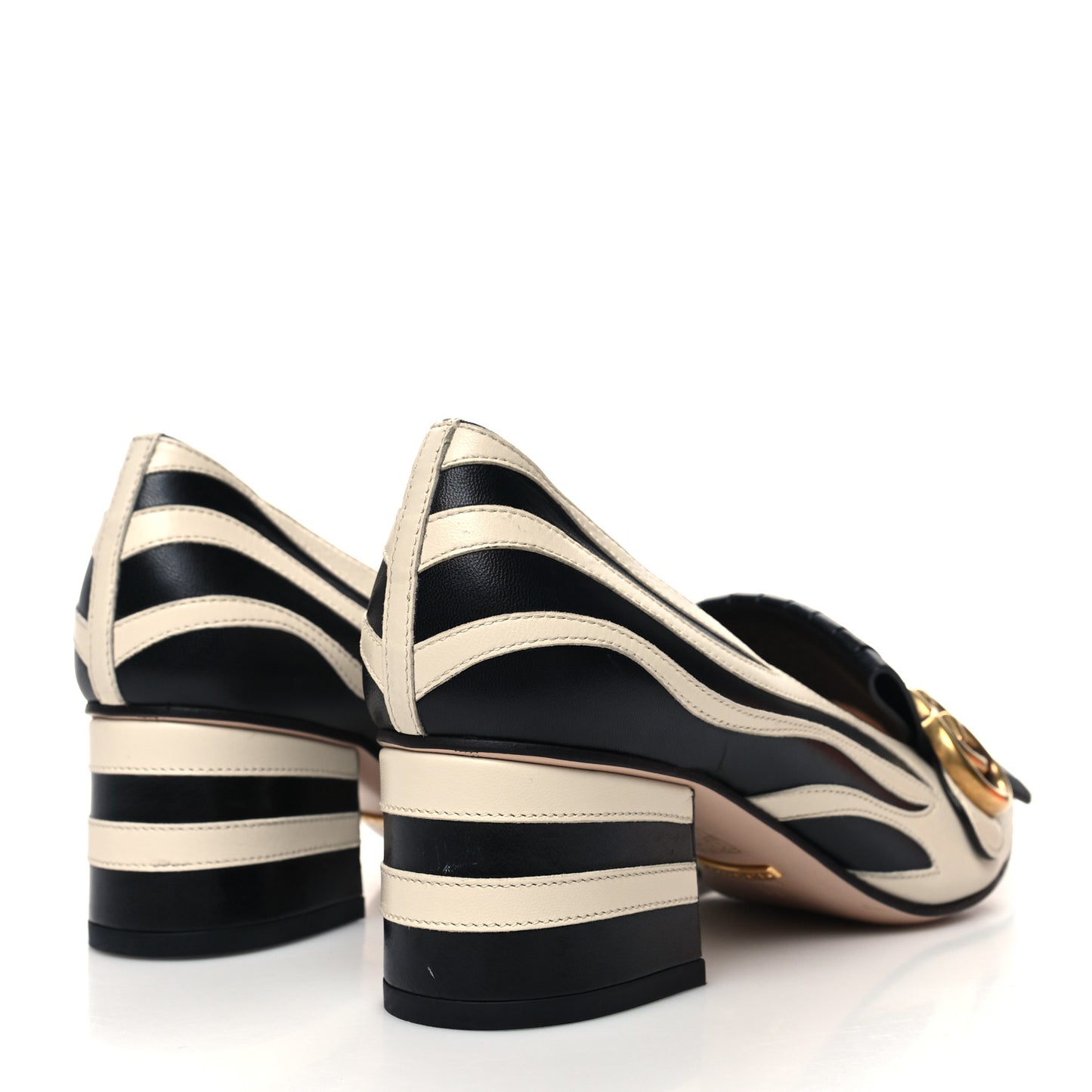 Malaga Kid Zebra Inlay GG Marmont Fringe Loafer 50mm Pumps 36 Mystic White Black