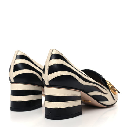 Gucci Malaga Kid Zebra Inlay GG Marmont Fringe Loafer 50mm Pumps 36 Mystic White Black 4 of 8