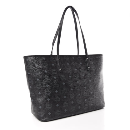 MCM Visetos Medium Anya Zip Top Shopper Tote Black 4 of 9