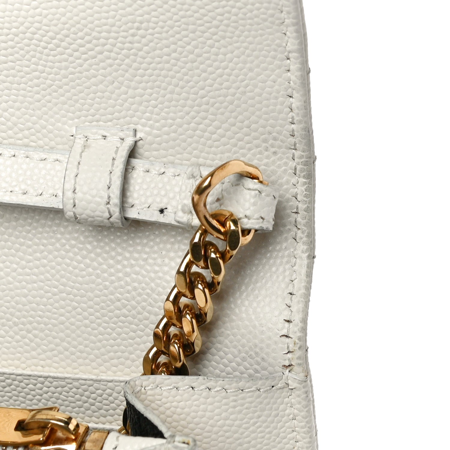 Saint Laurent Grain De Poudre Matelasse Chevron Monogram Chain Wallet White 18 of 20