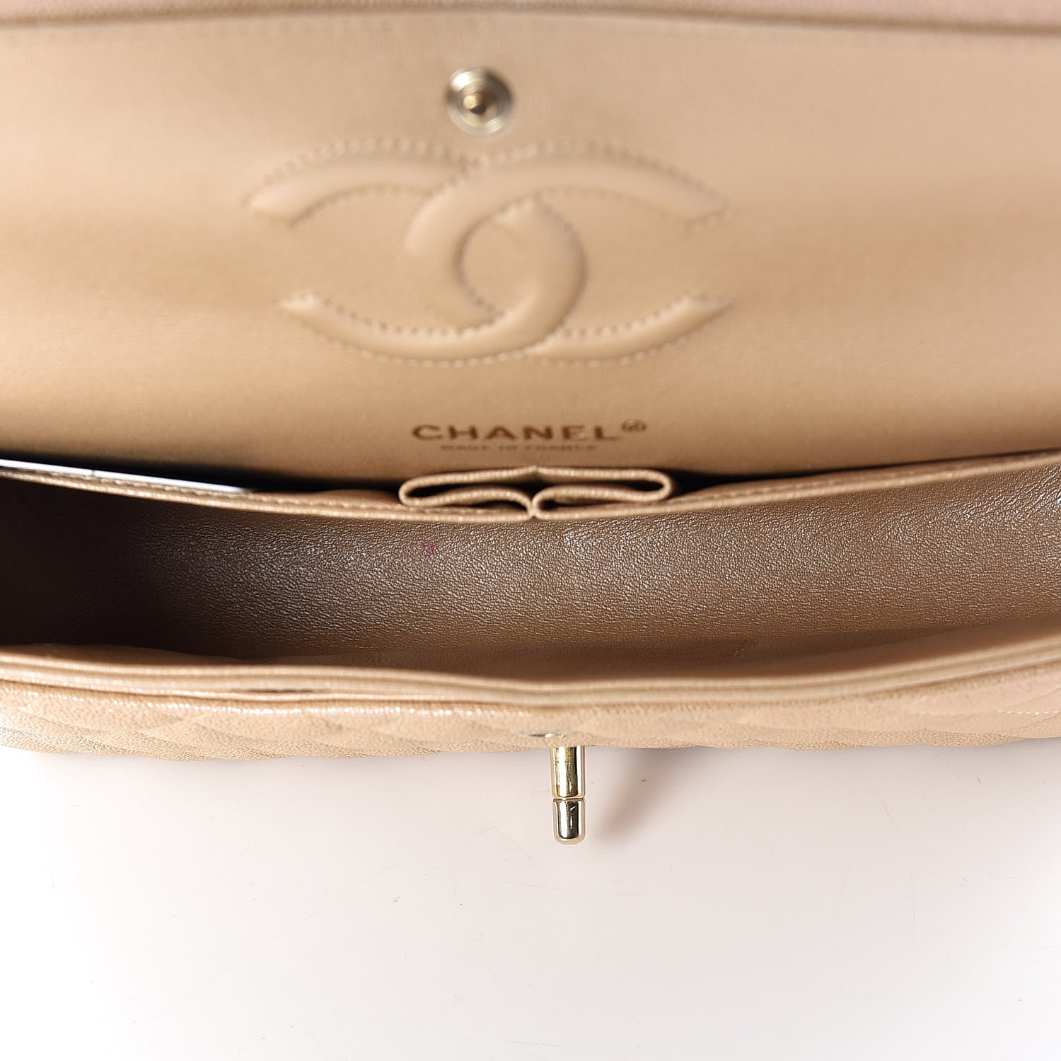 Chanel Iridescent Caviar Quilted Medium Double Flap Beige 5 of 12