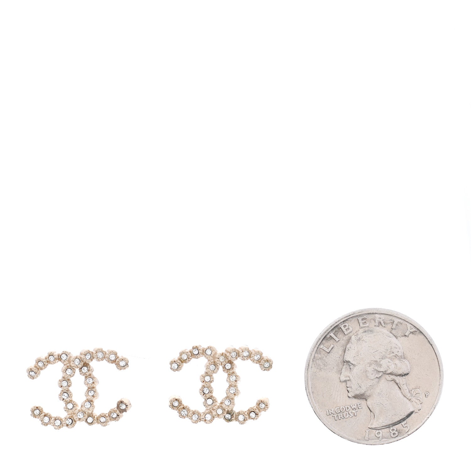 Chanel Crystal CC Large Stud Earrings Gold 2 of 3