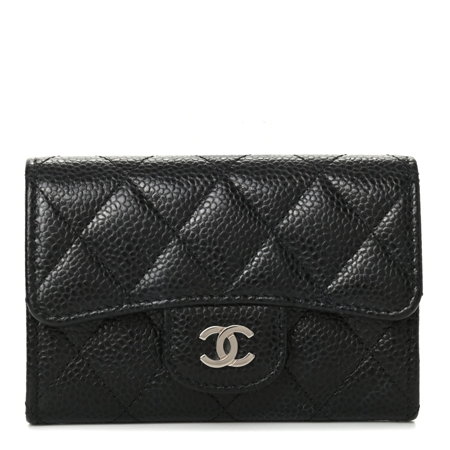 Caviar Quilted Flap Card Holder Black