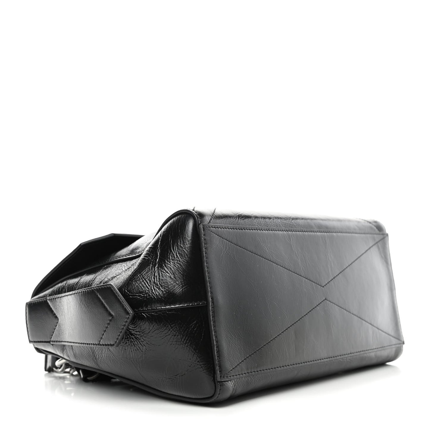 Creased Patent Calfskin Medium ID Flap Black